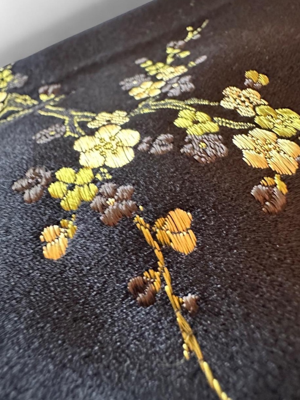 Vintage Black Gold Embroidered Floral Brocade Mandarin Frog Closure Jacket Boho - Picture 5 of 8